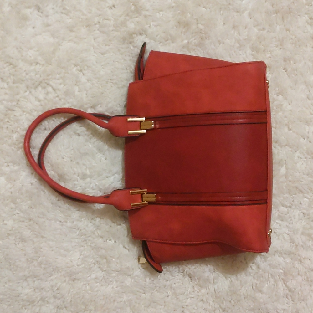 Red Vegan Leather Structured Tote